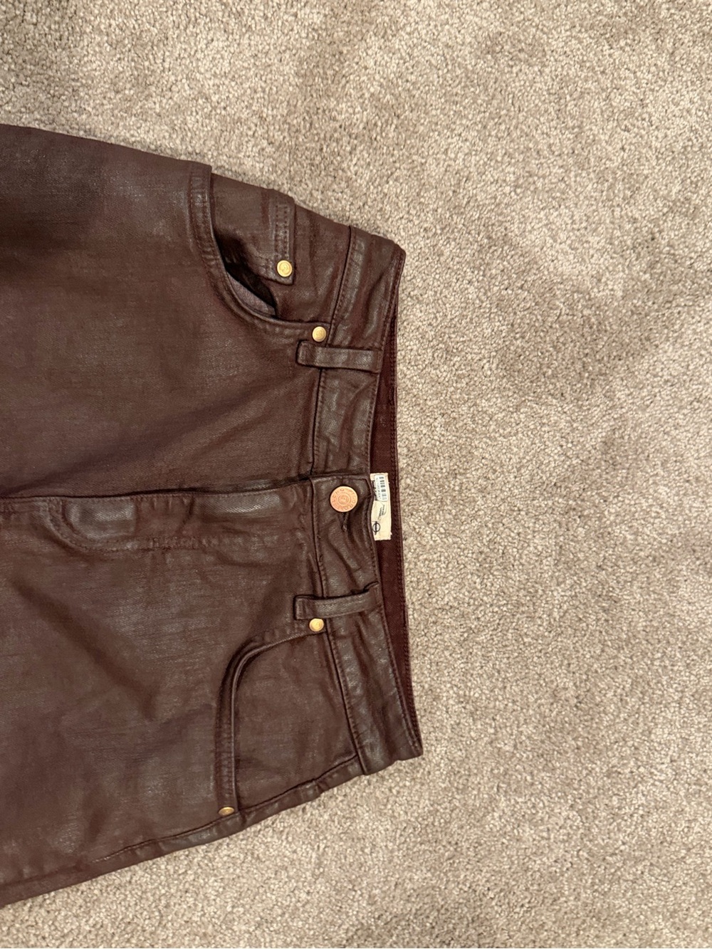 Pilcro Anthropologie Brown Coated Denim Maxi Skirt Size 6 - Picture 3 of 8